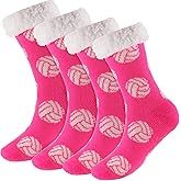 Foaincore 2 Pairs Winter Slipper Sock Volleyball Fleece Lined Fuzzy Thermal Pink Socks Non Slip Christmas Party Women Gifts