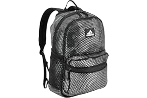 adidas Hermosa Mesh Backpack, See-Through Transparent Clear Festival Bag, Black/White/2.0, One Size
