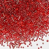 100g Mix Tube Beads Bugle Beads,3800+pcs Glass Bulk Spacer Multi Size 2-6mm Kit for Jewelry Making DIY Craft Bracelets Necklace Earring Making (Red Mixed)
