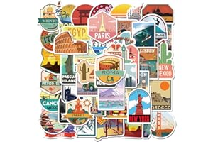 ETSDHW Travel Stickers - 50 Pack Around The World Stickers Map Decals Famous Tourism Country Waterproof Tourist Wonders Sticker for Water Bottle Laptop,Phone(Travel Stickers)