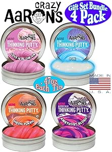 Crazy Aaron's Thinking Putty Mini Tins (.47oz each) Neon Flash, Love is in the Air, Amethyst Blush & Ion Gift Set Bundle - 4 Pack