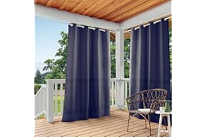 TOWN & COUNTRY BASICS Cabana Solid Heavyweight Indoor Outdoor Curtains, Light Filtering Opacity with Grommet Top, Water Repellent, 2-Pack Set, 54"x108", Dark Navy