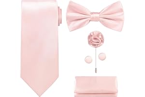 TIE G U STYLE TIE G 5pcs Tie Set in WHITE OR BLACK GIFT BOX: Solid Color Necktie, Satin Bow Tie, Pocket Square, Lapel, Cuff Links