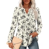 Anyally Long Sleeve Shirts for Women V Neck Pleated Tunic Top Fall | Long Sleeve, Pleated Front, Trendy Dressy Blouses, Fall 