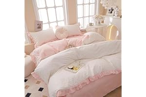 AMZTOP Pink Duvet Cover Full Size 100% Cotton Floral with Ruffle, Princess Coquette Bedding, Teen Girls Romantic Comforter Cover with Zipper Closure, 3 Pcs Aesthetic Duvet Cover 80"x90"