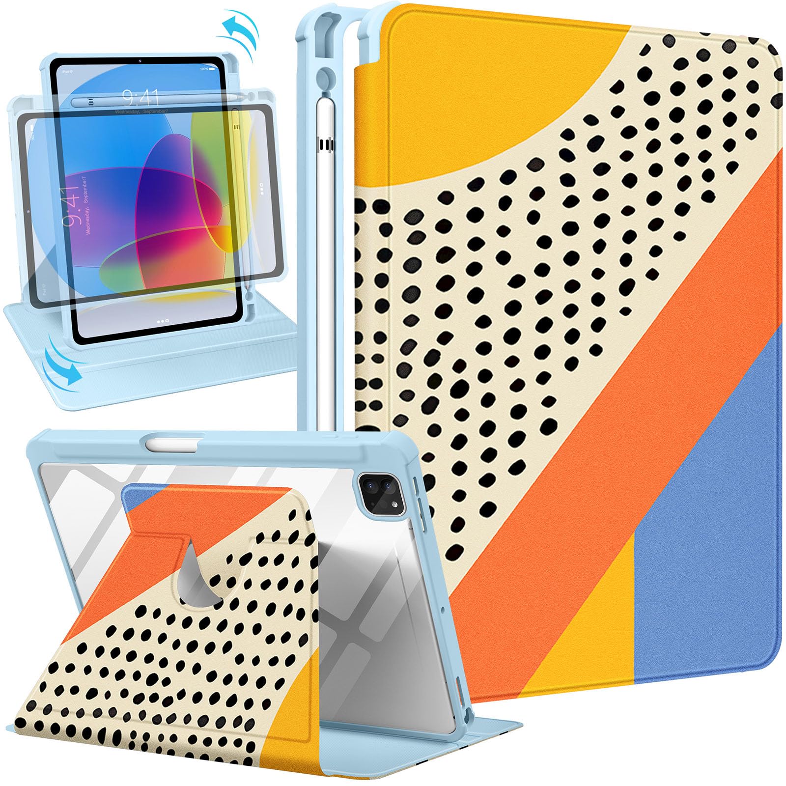 Photo 1 of Uppuppy for iPad Pro 12.9 Case Folio Cover with Pencil Holder Women Cute Girls Teens Pretty Girly Abstract Unique Fashion Design Rotating Stand for Apple iPad Pro 12.9 Inch Cases 2022/2021/2020/2018