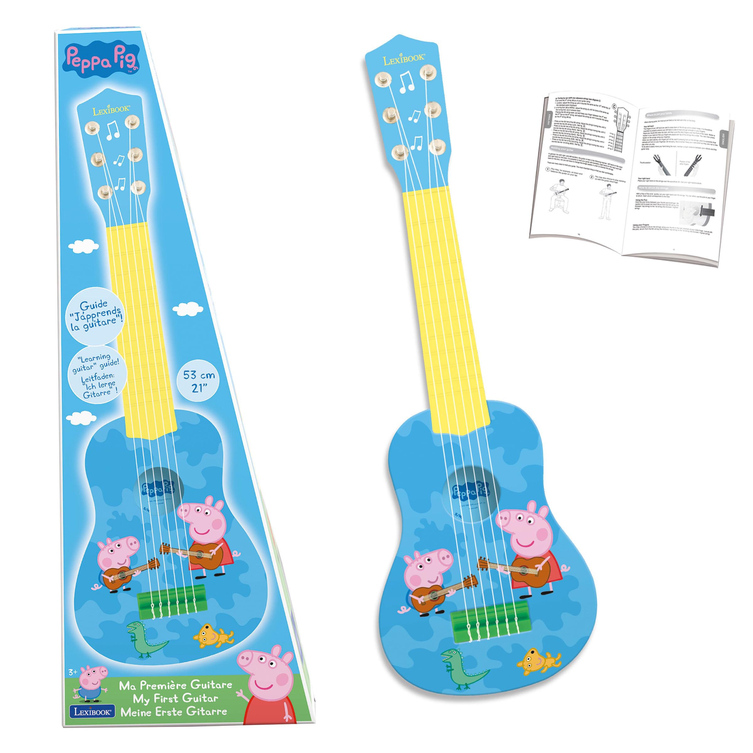Lexibook, Peppa Pig, My First Guitar for children, 6 nylon strings, 21" long, guide included, blue/yellow, K200PP โ image 1