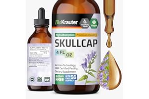 BIO KRAUTER Skullcap Herb Tincture - Scutellaria Lateriflora Liquid Extract - Alcohol and Sugar Free Skullcap Tincture - Vegan Drops 4 Fl.Oz.