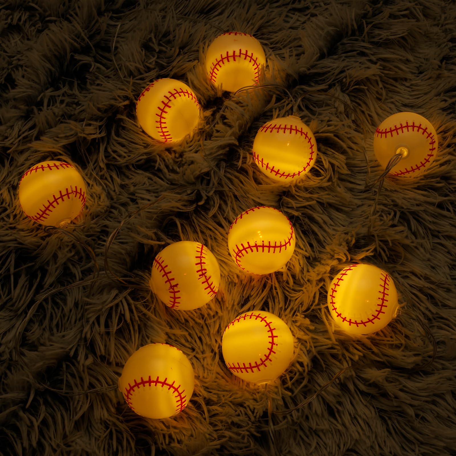BTFO 2m/6.56ft Baseball Light String with 10 Lights, Baseball Room Decor PVC Baseball Lamp Baseball Decorations for Party Room Decoration (Constant Light, Warm Light)