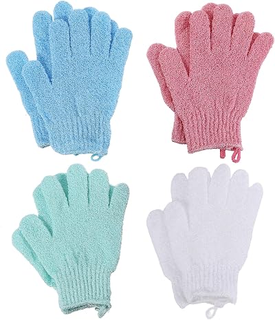 kuou 6 Pcs Exfoliating Gloves Body Scrub Bath Mitts multi-color