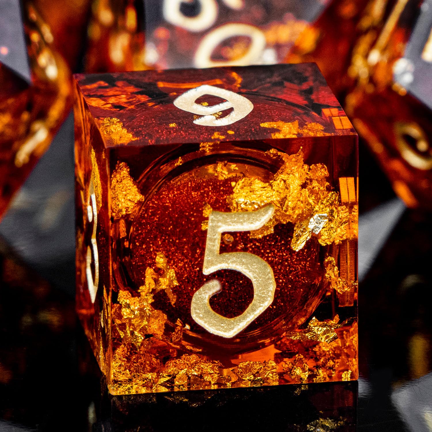 ARUOHHA Liquid Core DND Dice Set, 7pcs Resin Sharp Edged Dragons Dice Role Playing Games, RPG Golden Numbers Red Dungeons Polyhedral Dice with Gift Box D20 D12 D10 D8 D6 D4 — image 1