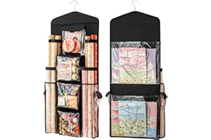 Kahami Wrapping Paper Organizer,Hanging Gift Wrap Storage Containers, Double-Sided Christmas Wrapping Paper Storage For Bedroom Closet, Behind The Door Storage, Gift for Dad(Black)