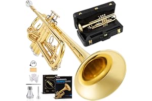 AKLOT Hand-Hammered Bell Bb Trumpet: Smooth Valve Action, Clear-Lacquered Brass Body, Standard Trumpet Beginner Set with Leat