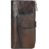 LUUFAN Genuine Leather Long Wallet for Men Zipper Coin Pocket Card Checkbook Wallets Large Capacity Purse, Coffee