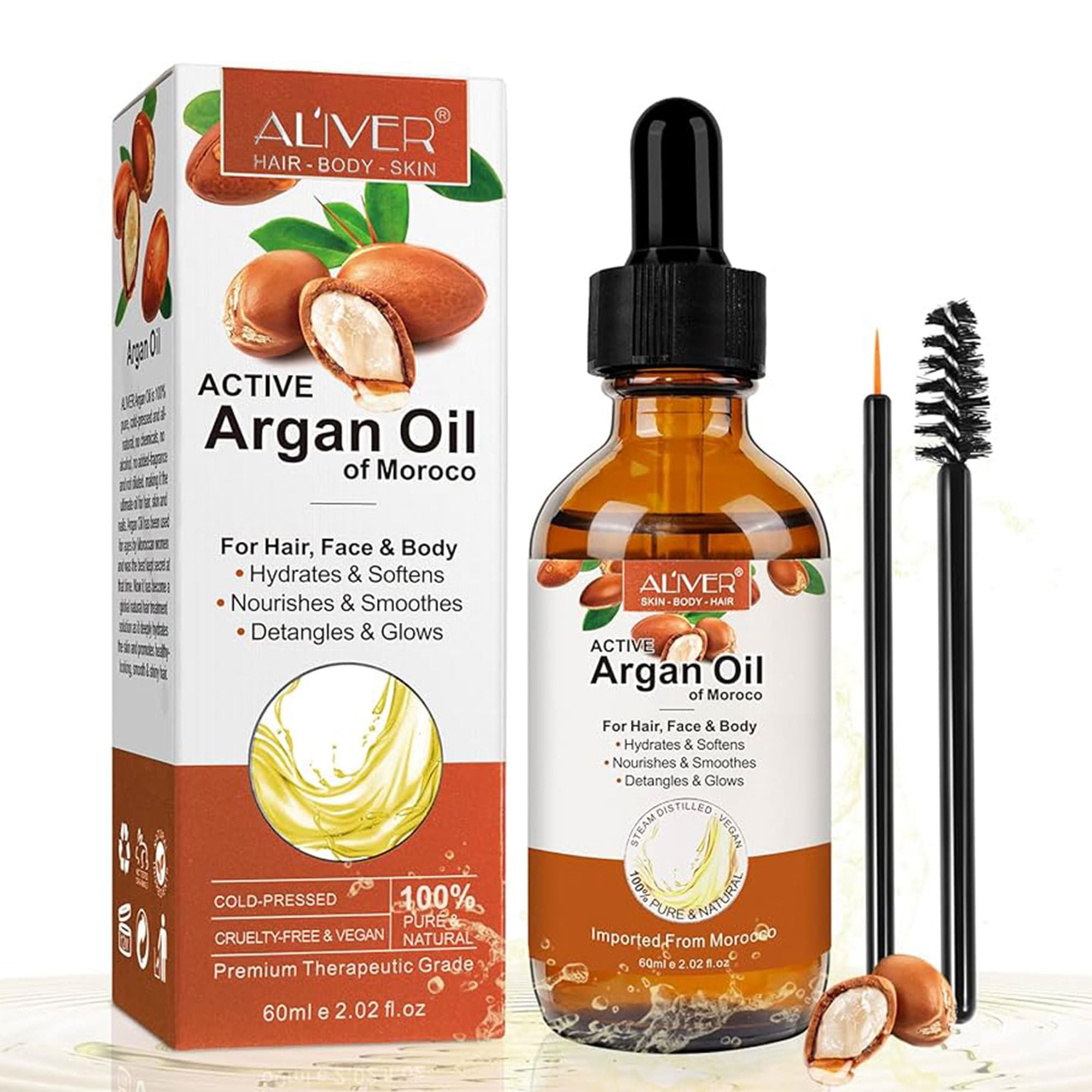 Moroccan Argan Oil for Hair & Skincare, 60ml Natural Vegan Oil For Scalpcare & Fuller Healthier Hair - Natural Oil For Men & Women (Moroccan Argan Oil)