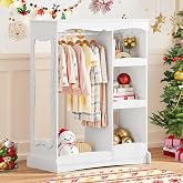 Curipeer Kids Dress Up Storage with Flower Mirror, Open Hanging Closet Wardrobe for Children, Kids Armoire &amp; Costume Organizer for Bedroom Playroom Preschools Classroom, White