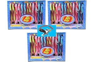 Jelly Belly Candy Canes 36 Count Total Watermelon Tutti Fruitti Blueberry- Christmas Holiday Stocking Stuffers - Includes PITCHING PIGEON Brand Magnet