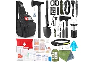 XIFOZA Survival Kit, 268 Pcs Emergency Survival Gear and Equipment Supplies with First Aid Kit, Camping Axe, Headlamp, Crossbody Bag for Camping Hiking, Hunting, Gift for Christmas Men, Dads, Black