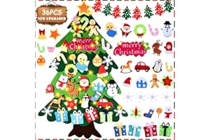 HMIL-U DIY Felt Christmas Tree 36 Pcs Xmas Decorations with Snowflake Snowman Reindeer Candy Crutch Wall Hanging Christmas Decoration Gift for Kids Christmas New Year Party Favors