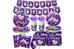 CMUSKO Roller Skating Party Supplies,Roll Theme Birthday Decoration,142 PCS Let's Roll Happy Birthday Supplies Include Plates Napkins Cups for Birthday Party,Serve for 20 Guests