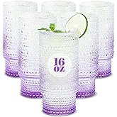 Cowjut 6pcs Hobnail Drinking Glasses Set, 16 oz Vintage Glassware Drinking Glasses, Gradual Purple Water Glasses Tumbler, Cups for Kitchen, Juice, Beer, Cocktail, Whiskey