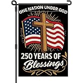 Blessings 250 Years America Garden Flag, 250 Anniversary USA Flag America Patriotic Banner 250 Year One Nation Under God 4th of July Double-Sided Waterproof 1776-2026 Commemorative Flag 12x18 Inch