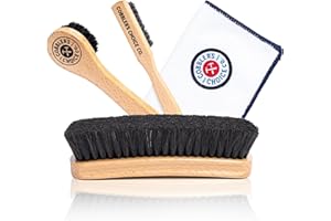 COBBLER'S CHOICE CO. FINEST QUALITY Cobbler’s Choice Co. Leather Care Brush Kit with Horsehair Shoe Brush, Dauber Brush, Welt Brush, Microfiber Cloth - Tan