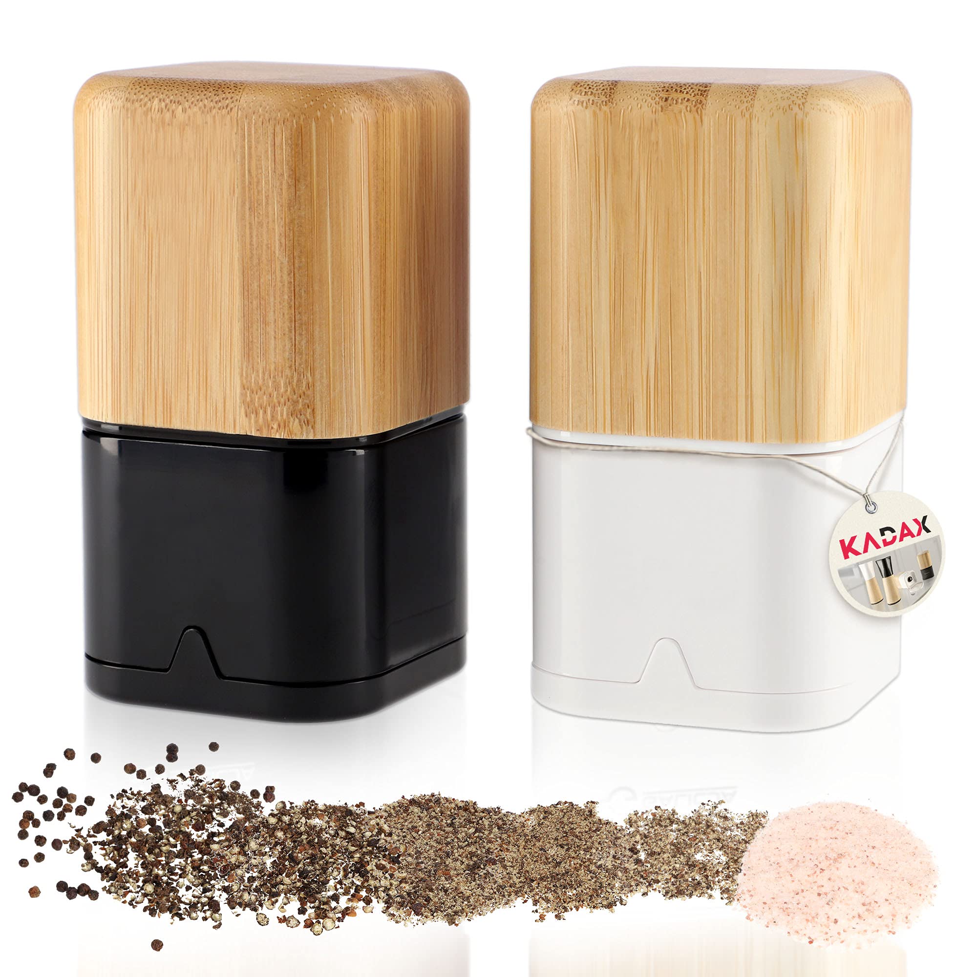 KADAX Salt and Pepper Mills, Set of 2, Wooden and Plastic Mills Manual Spice Mill Set, Salt Set, Pepper Set (Square)