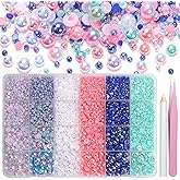 9000Pcs Flatback Pearls for Crafting, Blue Green Pink White Half Pearls Beads, 3-8mm Color Half Round ABS Flatback Pearl Beads Gems Bedazzling for Nails Art Crafts DIY Shoes Clothes