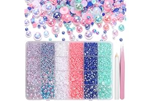 TATIWOO Flatback Pearls for Crafting, Blue Green Pink White Half Pearls Beads, 3-8mm Color Half Round ABS Flatback Pearl Beads Gems Bedazzling for Nails Art Crafts DIY Shoes Clothes
