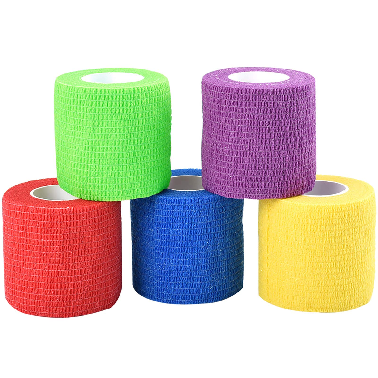 Jalan 2" x 5 Yards Self Adherent Cohesive Bandage, Pet Vet Tape Wrap bulk stretch Tape for Wrist, Ankle Sprains & Swelling, Assorted Color Pack of 5 (Random Colors)