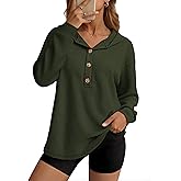 YUCOLEN Womens Waffle Shirt Trendy Cotton Waffle Knit Hoodies Oversized Sweatshirt Casual Waffle Knit Top
