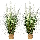HTVSHEE 2 Pcs Artificial Plants Grass 47in Tall Large Fake Pampas Outdoor Faux Floor Plant in Pot UV Resistant for Front Porch Patio Garden