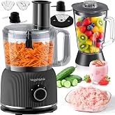 Food Processor and Blender Combo, 88 oz Food Chopper | Kitchen Appliance for Meat Vegetable and Dough, 70oz 800W Glass Jar Blender with 2 Speeds and Pulse for Smoothie, Upgrade