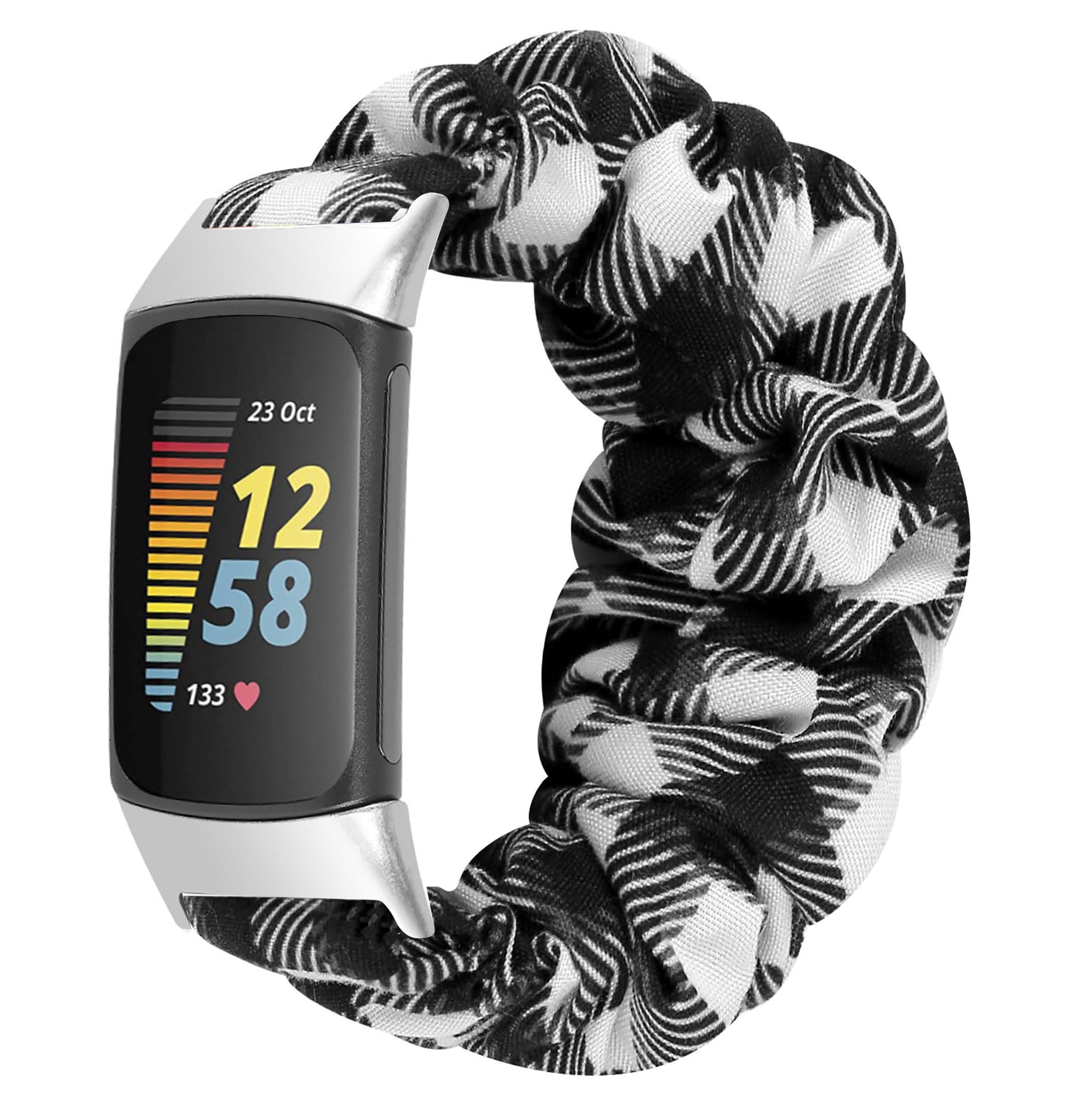 Blueshaweu Compatible for Fitbit Charge 6 Band, Fabric Elastic Scrunchie Elastic Women Cute Replacement Straps Compatible for Fitbit Charge 6/Charge 5 Advanced Fitness & Health Tracker (Grid)