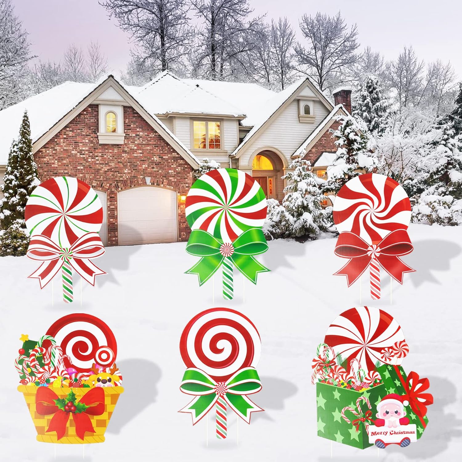 Yard Signs - Candy Christmas Decorations Outdoor Yard Signs - 6Pcs Plastic Peppermint Lollipop Candy Signs with Stakes for Winter Holiday Christmas Outside Yard Pathway Lawn Decor Supplies