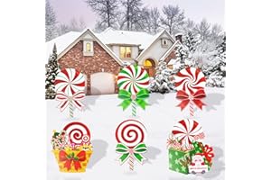 GUASSLEE Candy Christmas Decorations Outdoor Yard Signs - 6Pcs Plastic Peppermint Lollipop Candy Signs with Stakes for Winter Holiday Christmas Outside Yard Pathway Lawn Decor Supplies