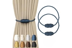 Contoeey Magnetic Curtain Tiebacks Rope Curtain Tie Backs for Curtains 2 Pack Curtain Holders for Drapes Decorative Window Curtain Holdbacks, Blue