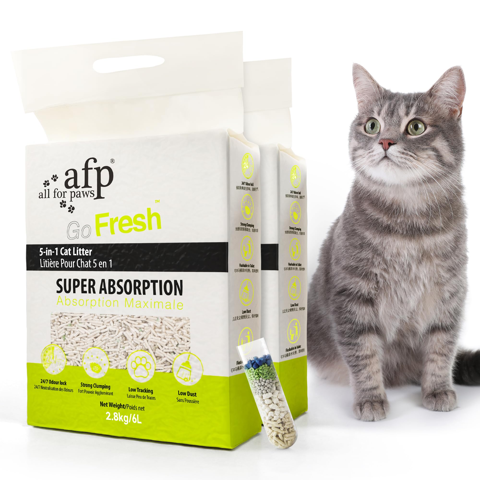 Premium 5-in-1 Mixed Tofu Cat Litter, 12L (2Pack) Flushable, Rapid Clumping,Fast Absorption,Low Dust, Easy Scooping,7/24 Odor Control Nature Pellet Kitty Litter (Unscented Cat Litter)