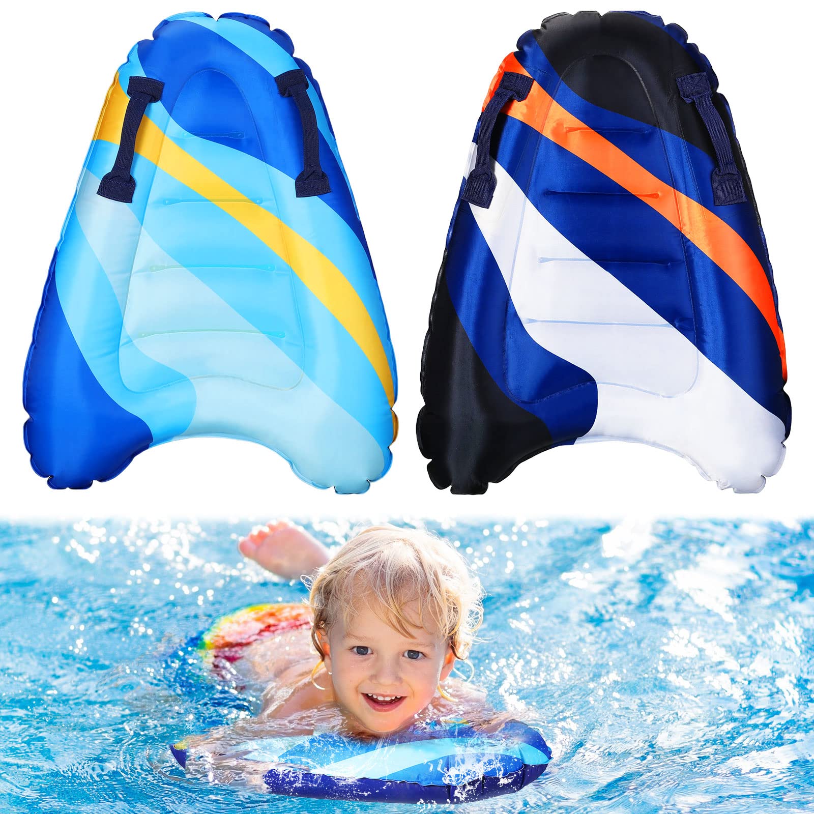 Photo 1 of Leitee 2Pcs Inflatable Surf Body Board with Handles, Inflatable Surfboard for Beach Lightweight Swim Floating Surfboard for Kids Learning Surfing, 27.5"x21.7"x5.9" (Light Blue, Dark Blue, Stylish)