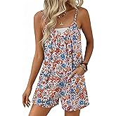 Ekouaer Womens Summer Casual Sleeveless Rompers 2026 Floral Loose Shorts Overalls Adjustable Boho Jumpsuits with Pockets