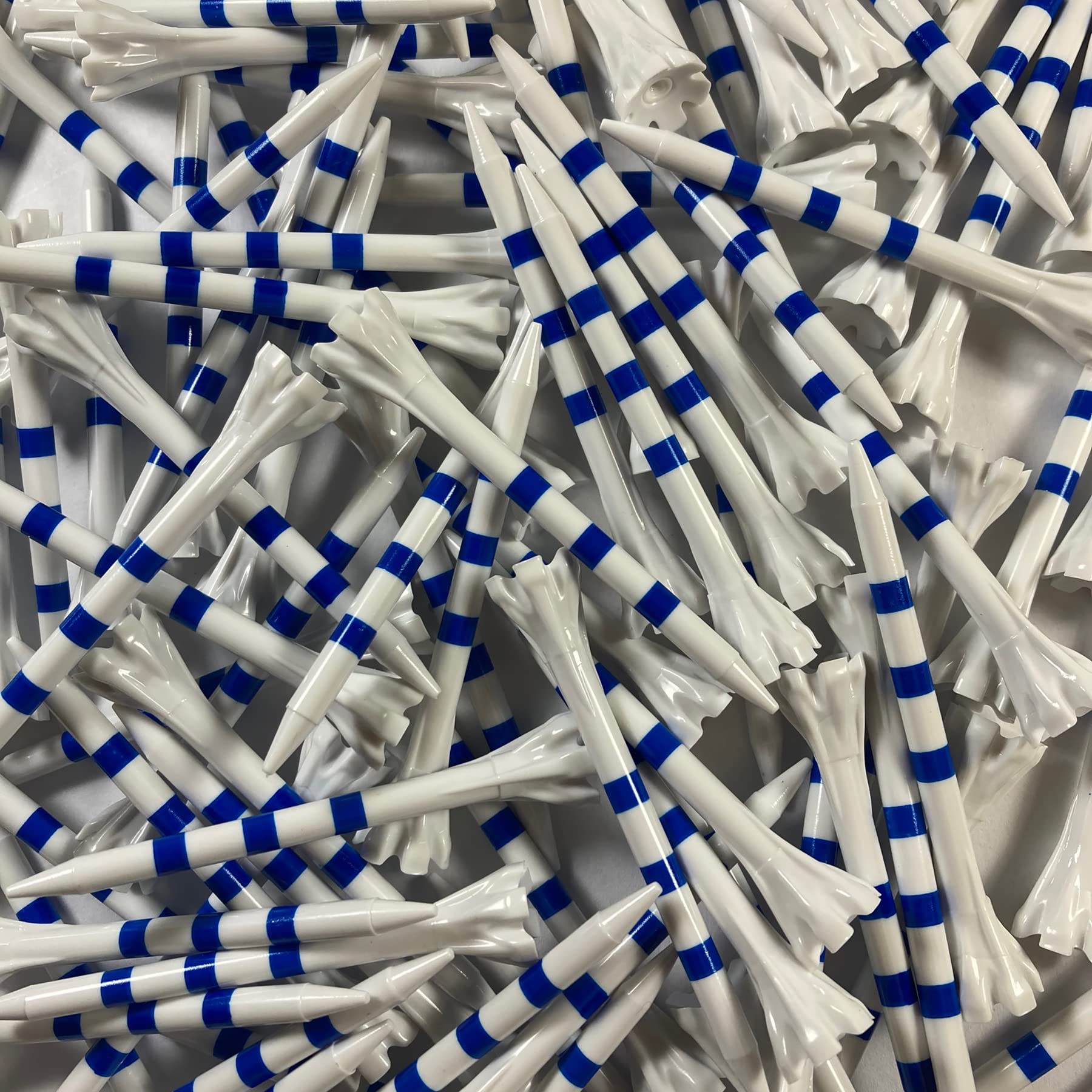 Champ Striped Plastic Golf Tees - Zarma My Hite FLYtee - 100 Count, 2 3/4"- White/Blue with Stripes - Improved Durability and Distance - 5X More Durable Than Wood