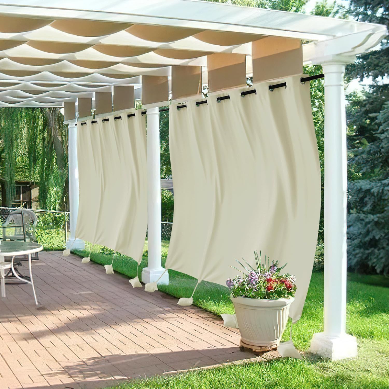 Outdoor Curtains - RYB HOME Extra Wide Outdoor Curtains Windproof, Blackout Waterproof Privacy Outside Curtains for Patio Pergola Pool Hut Screen Porch Outside Deck, W 84 x L 84 inch, Natural, 2 Panels