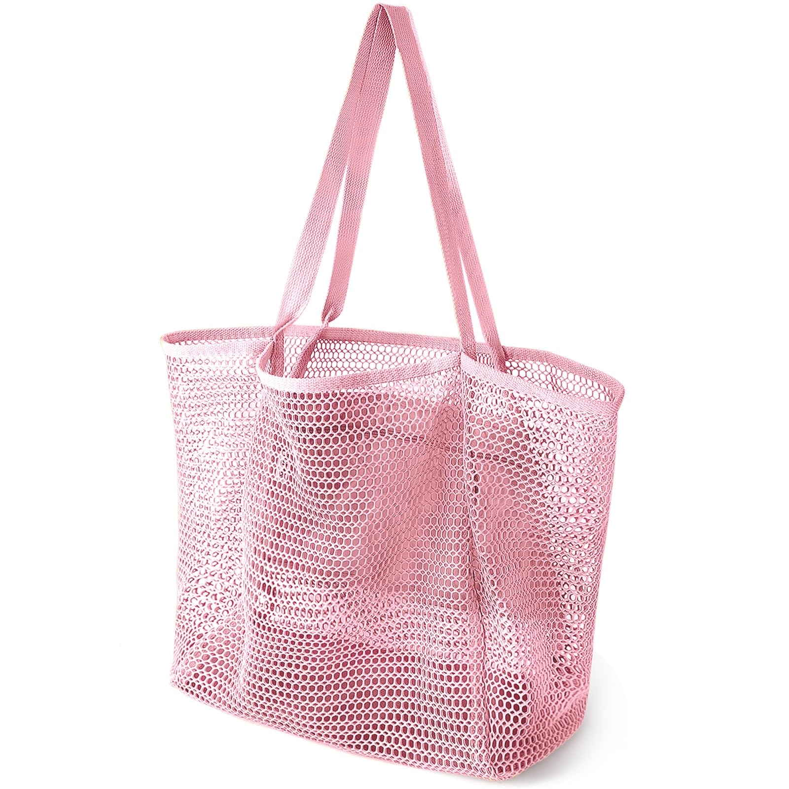 Photo 1 of HOHOM Beach Bags for Women, Summer Travel Mesh Tote Bag with Large Inner Pocket, Sandproof Woven Shoulder Handbag Swim Pool Bag, Suit for Family Vacation Essentials