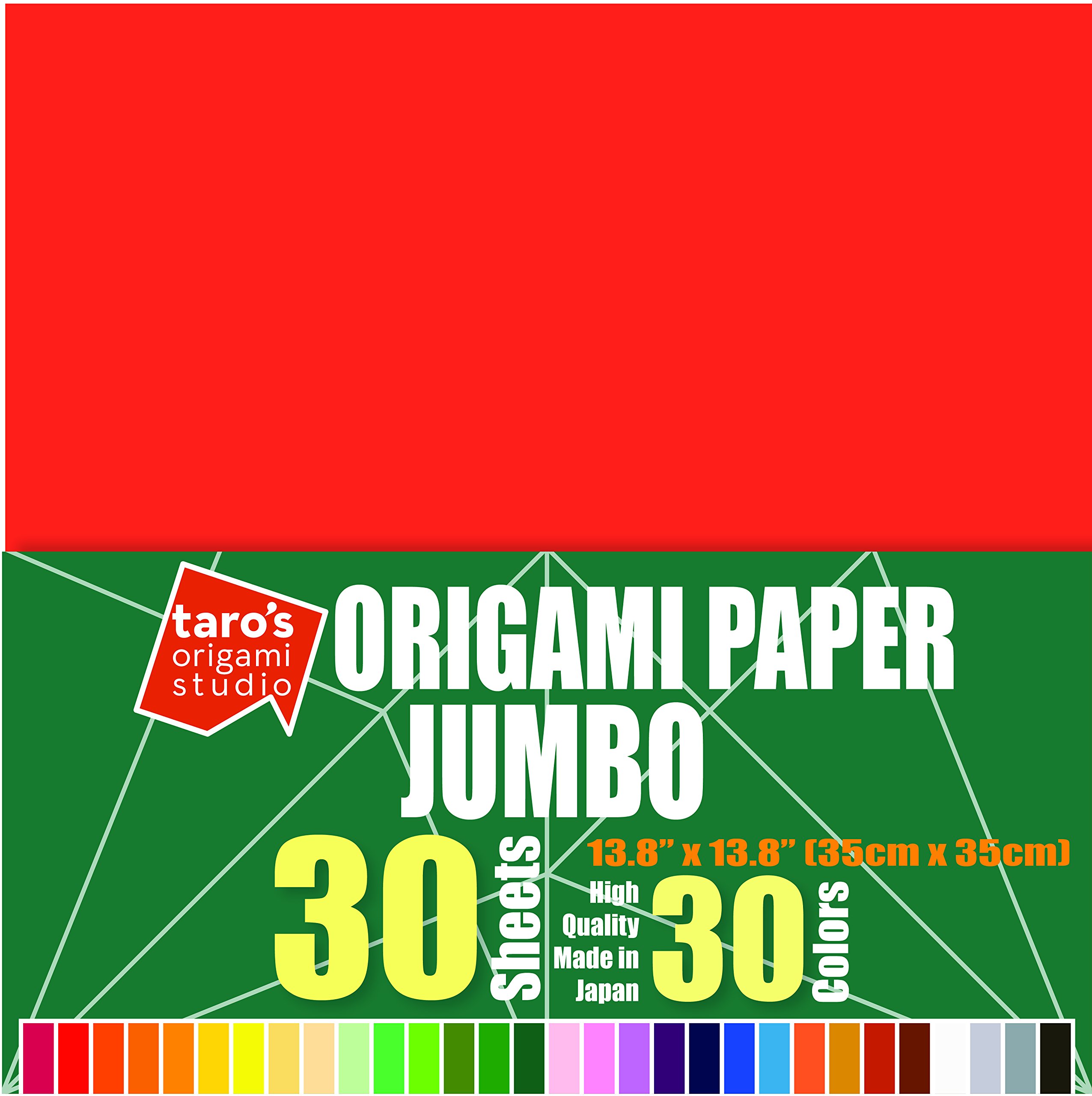 Photo 1 of [Taro's Origami Studio] Jumbo 13.8 Inch One Sided 30 Colors 30 Sheets Square Easy Fold Premium Japanese Paper for Beginner (Imported Product From Japan)
