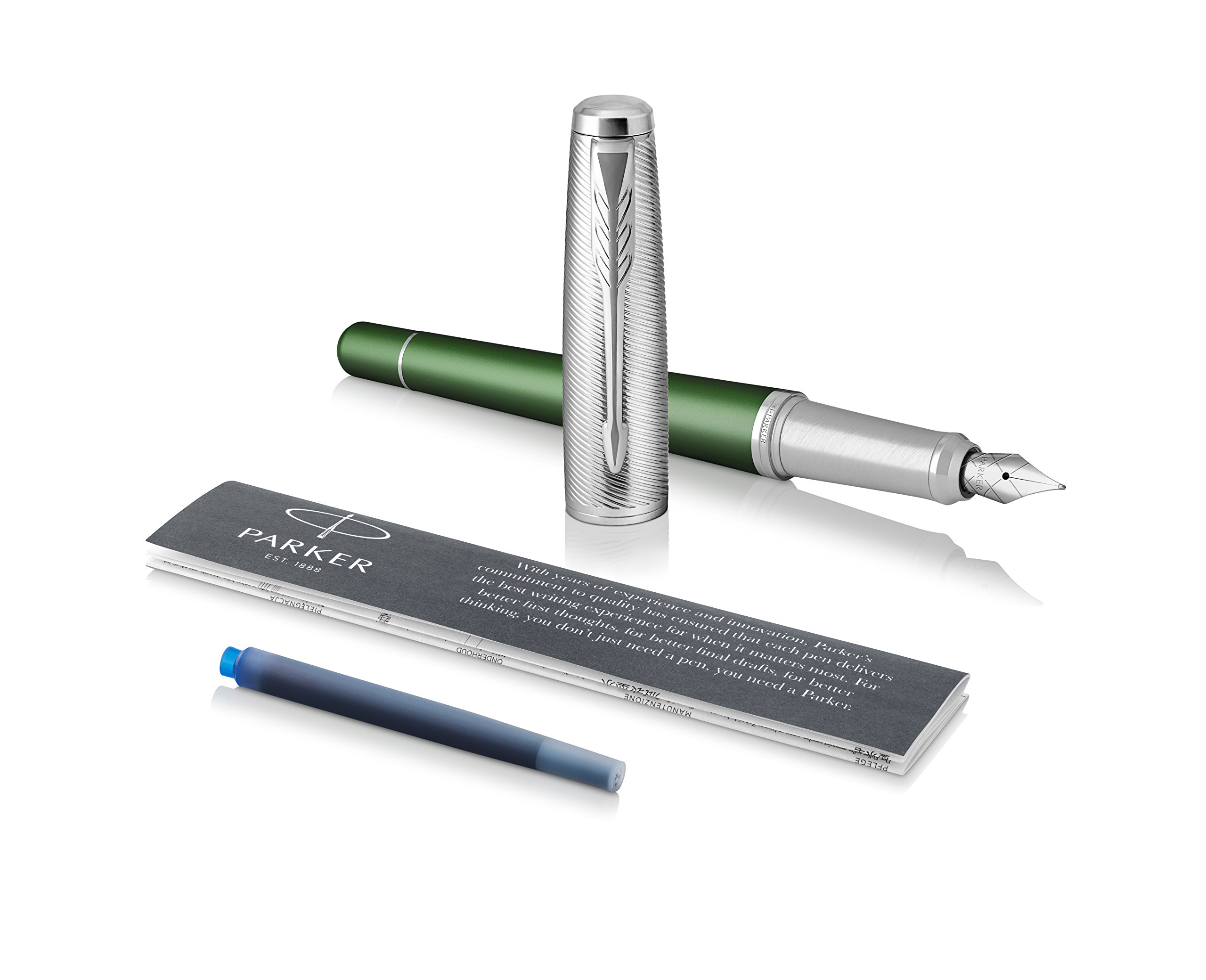 Parker Urban Fountain Pen, Premium Green with Fine Nib and Blue Ink Refill, 1931617