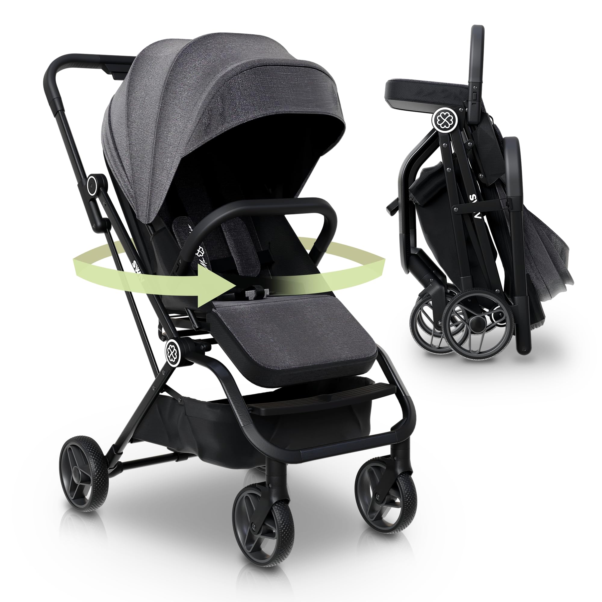 Lightweight Travel Stroller - Aluminum Foldable Stroller for Toddlers 0-4 with 360° Rotating Seat, 3-Way Adjustable Backrest - Compact Strollers for Travel, Airplane Strollers for Baby & Infant