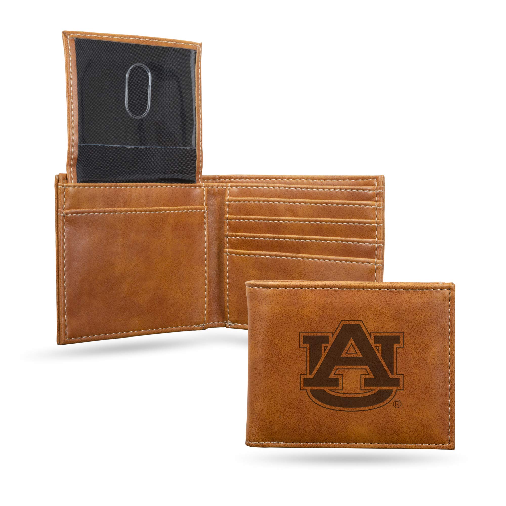 Rico Industries Auburn Tigers Laser Engraved Bill-fold Wallet - Slim Design - Great Gift, Brown