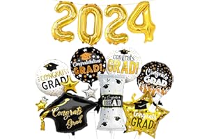 KatchOn, 2024 Graduation Balloons Set - Pack 11 | Big, 28 Inch, Graduation Cap Balloon | Gold 2024 Balloons, Graduation Decorations Class of 2024 | Congrats Grad Balloon, Graduation Party Decorations