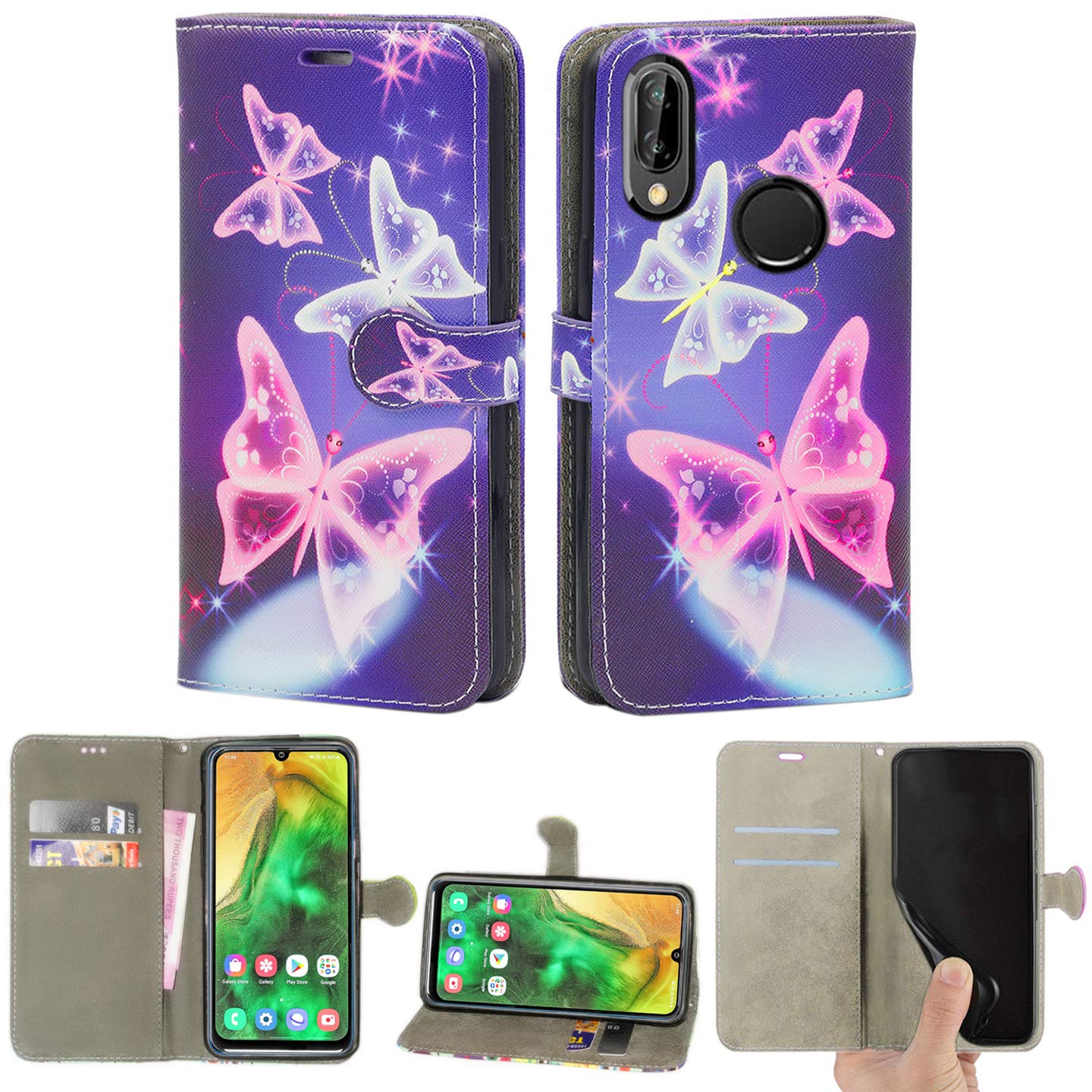 Case Compatible for Samsung Galaxy A20e (5.8 Inch) Leather Magnetic Closure Flip Card Holder Wallet Stand View Protective Cover for Samsung Galaxy A20e (Butterfly Blue) — image 1